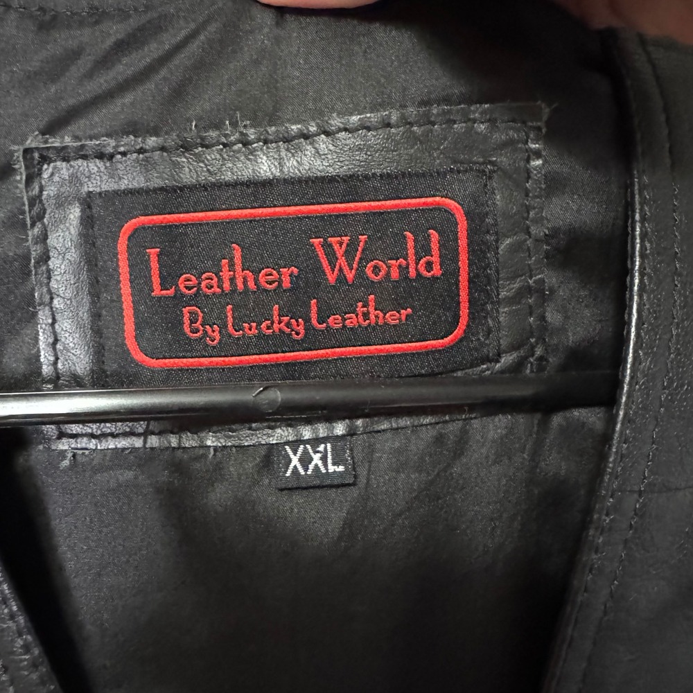 Leather World by Lucky Leather Mens Black Biker Vest XXL Western Snap Front - Picture 2 of 5